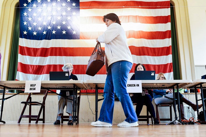 A woman at a polling place.